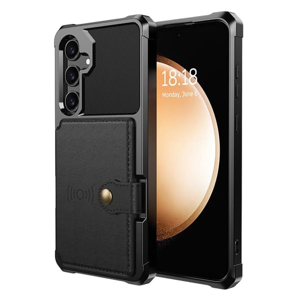 Compatible with Samsung S25+ Shockproof Wallet Case - Black Svart black