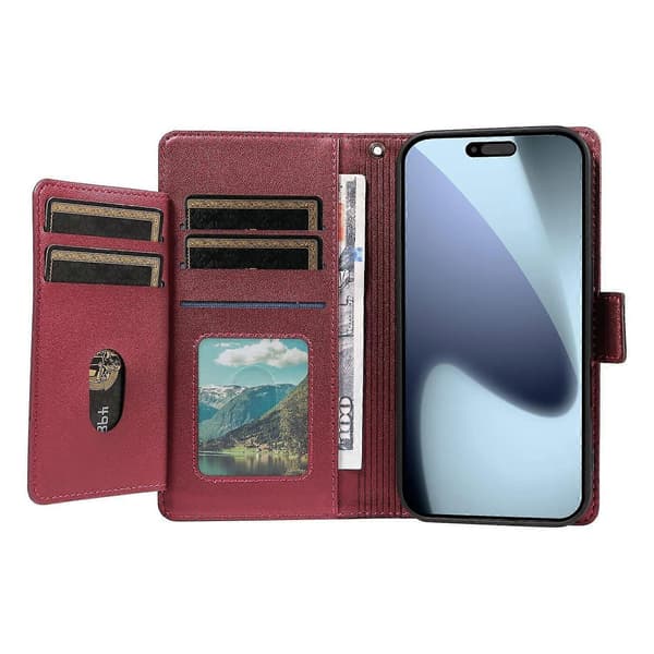 Multi Card Wallet Læder Telefon Cas-lingling} Red iPhone 17 Pro