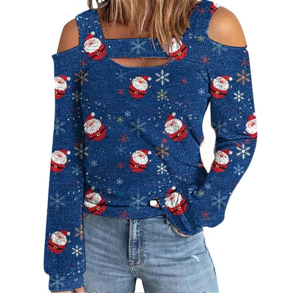 Dame Top Kold Skulder Juleprintet Hul Løs Langærmet Pullover til Dame-lingling}