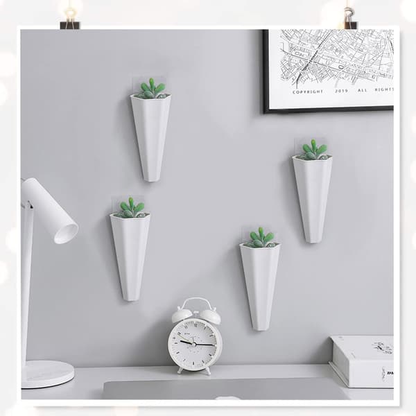 Two White Wall-Mounted Plastic Flower Pots Without Holes