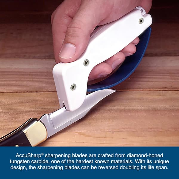 Handheld Knife Sharpener for Kitchen Knives and Chef Knives, Sharpens Both Straight and Serrated Edges (Double Pack, White & Blue)