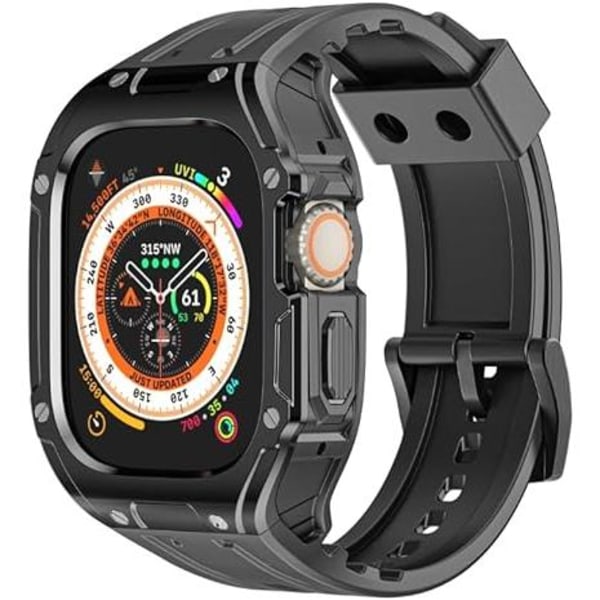 Sportsilikonband kompatibla för Apple Watch Ultra-49 mm, med case, robusta herrband, militära skyddsfodral, fallsäkra