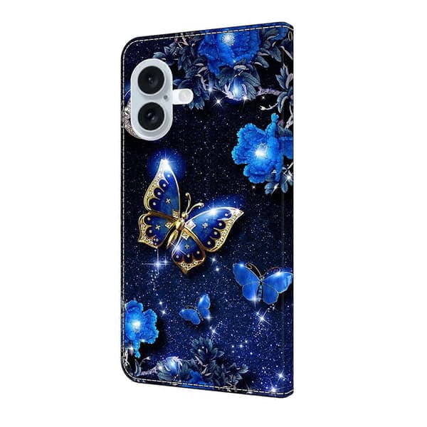 Kompatibel med iPhone 16 Plus Läderfodral Mönstertryck Plånboksställ Flip Telefonfodral - lingling} Multicolor Brilliant Butterfly