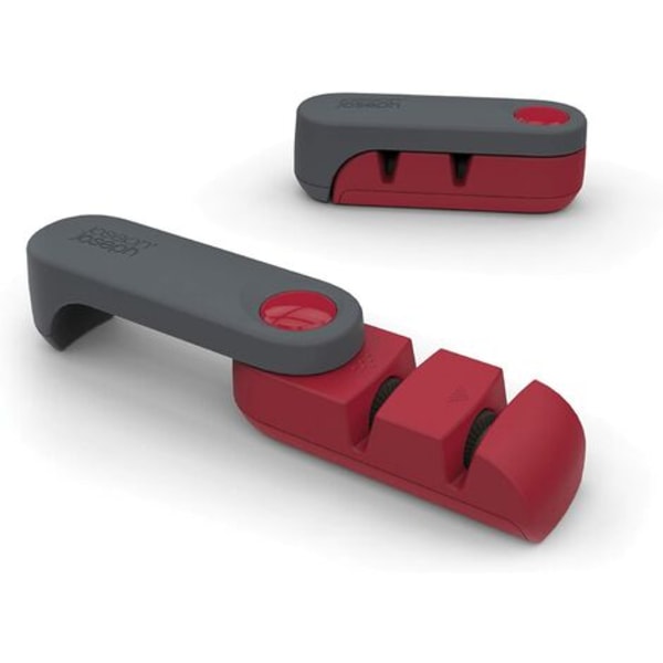 Kompakt knivslip i stål – Kompakt köksknivslip – grå och röd (1 förpackning)