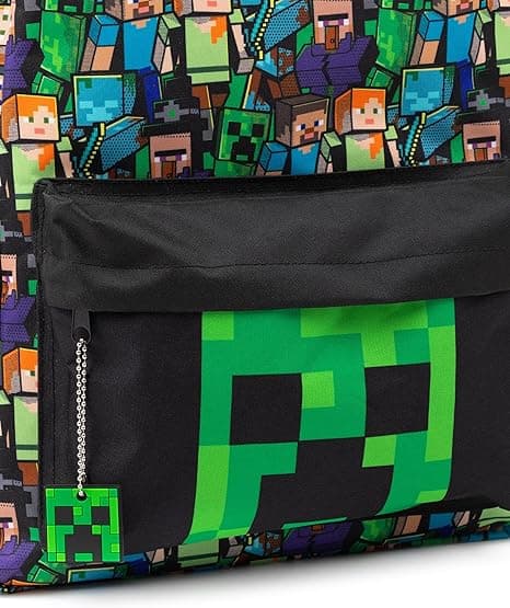 Kompatibel Minecraft Rygsæk Til Drenge | Sort Skoletaske Til Børn | Grøn Creeper Zombie Skelet Enderman & Huleedderkop E