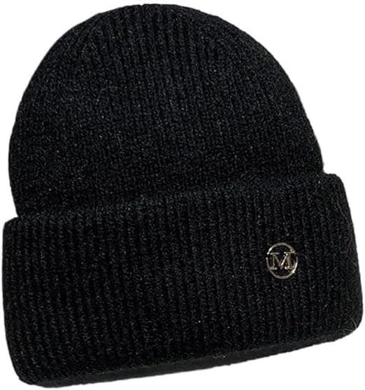 Grå Strikket Lue med \"M\"-merke – Varm Ullue for Vinter (Unisex) Vit