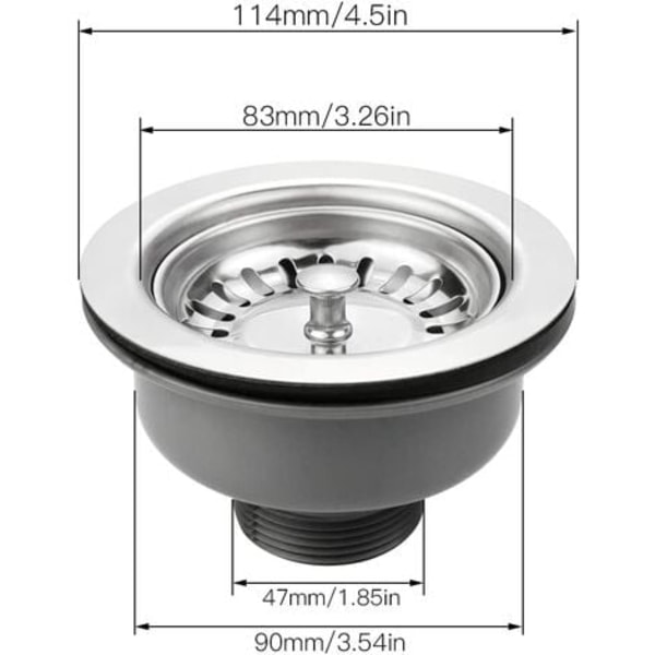 Diskbänkskorgsil Rostfritt stål Diskbänksplugg, ø 114 mm 1½ tum, förtjockning, hög temperaturbeständighet, för diskbänkshål 83-90 mm