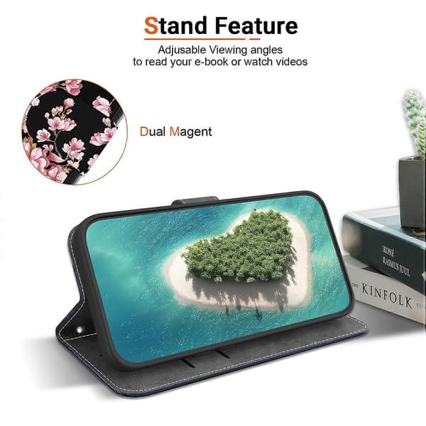 Compatible with iPhone 16 Pro Max Case Pattern Print Leather Phone Cover with Wallet Plum Plum Blossom