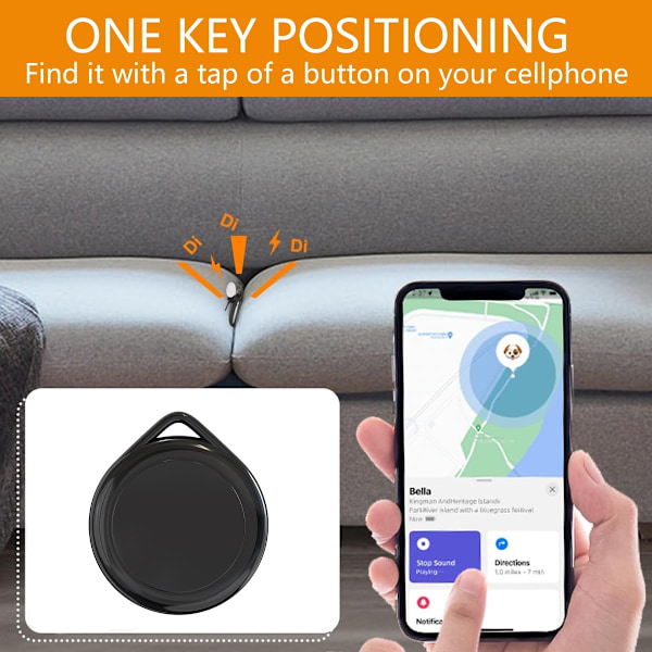 Nyckelhittare, Fungerar med Apple Find My (endast iOS), Utbytbart batteri, Förlorat läge, GPS-spårare för barn, Bagage, Plånbok