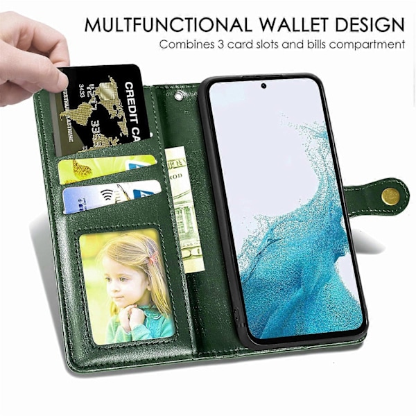 Højkvalitets nyt læder wallet case stativ til Samsung Galaxy A56 5G Green