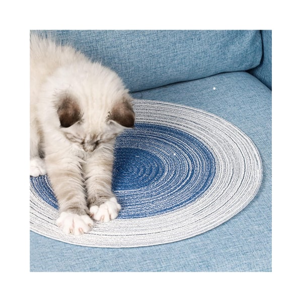 Katt skrapar Slitstark Naturlig Ramie Rund Katt Golvmatta Klor Avkopplande liggmatta för att skydda mattor Soffor Möbler (blå)