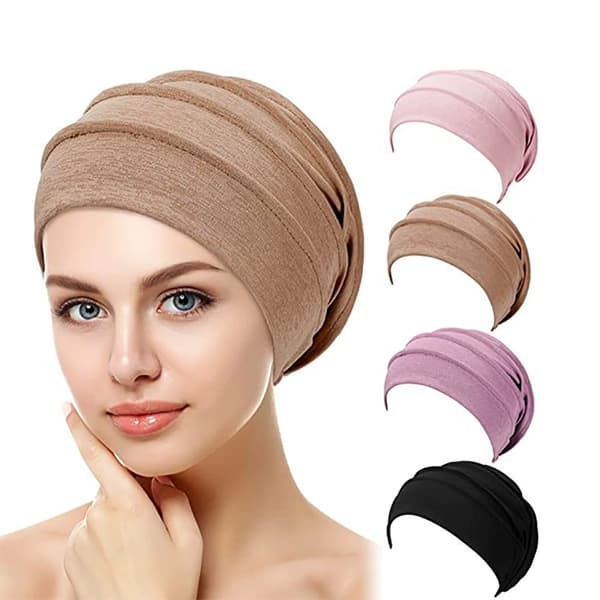 Dam Bomull Elastisk Mössa Mjuk Turban Bonnet Huvudduk Hedging Louver Chemo Hatt Brown