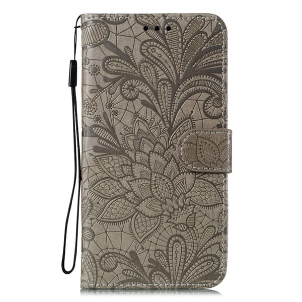Kompatibel med Samsung Galaxy A41 - Blommigt plånboksfodral - Grå Grey Grå