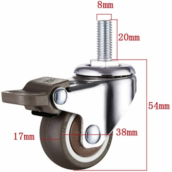 Pcs Möbel Swivel Caster Hjul med Broms Diameter 38mm Små Rullar M8x20mm Last 80kg