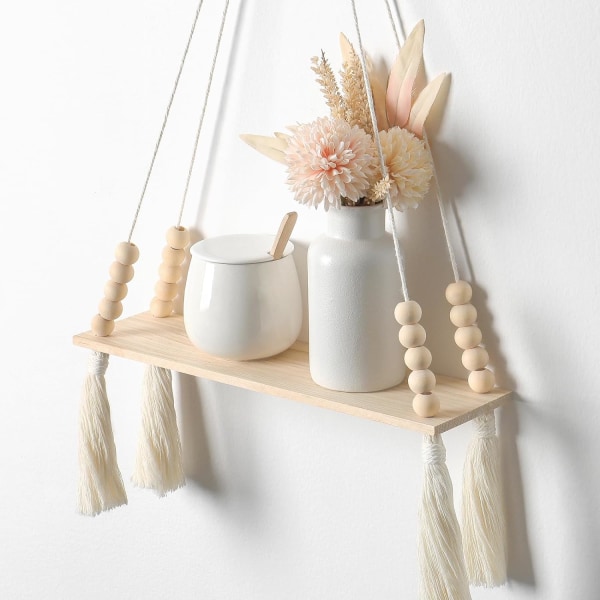 Macrame vägg hylla trä hängande hylla vägg hylla boho väggdekoration