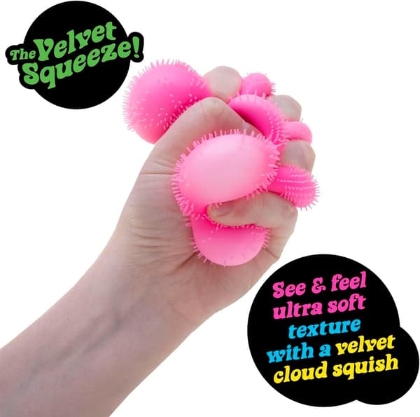 NeeDoh Plush Pompom Flower Energy - Sensory Toy Soft Cloud Squeezable Ball - Visually and Tactilely Patterned - Pink Pink