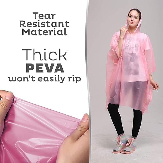 6-pack Waterproof Emergency Rain Ponchos for Adults with Drawstring Hood - Lightweight, Durable, Reusable - Suitable for Theme Parks