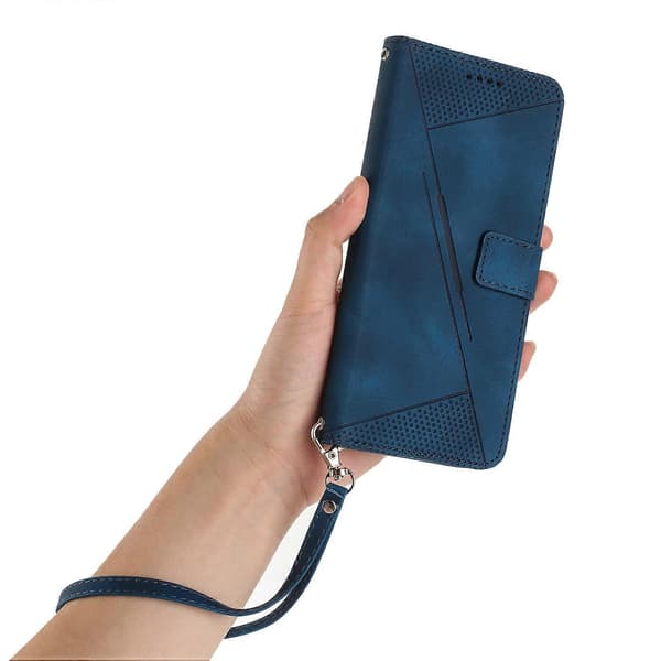 Kompatibel med iPhone 17 Läderfodral Imprinted Triangle Telefonskal med Handrem Blå-lingling}