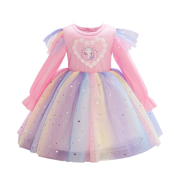 Påskerbjudanden! Högkvalitativa Unicorn Rainbow Tulle Bollklänningar Tutu Prinsess-temafest rosa pink 150cm