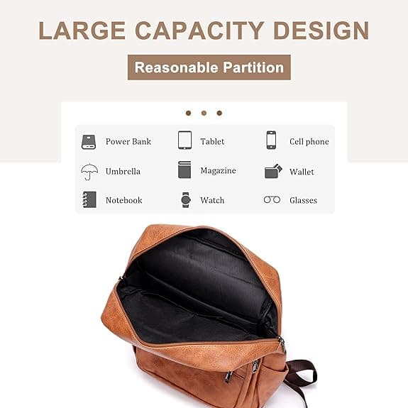 Business Backpack for Men, Retro PU Leather, Large Capacity Backpack, 15.6-inch Laptop Backpack for Everyday Use black