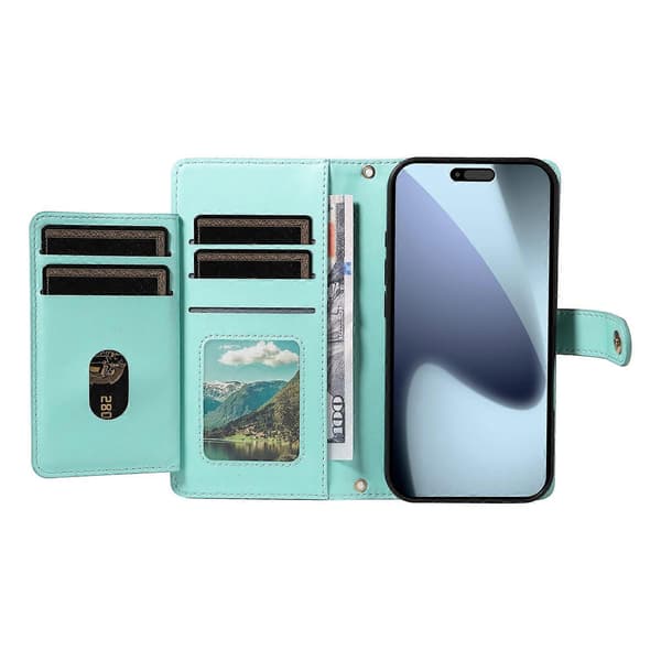 Compatible with iPhone 17 Pro Wallet Case with Straps, Rhombus Leather Stand Phone Case Multicolo Multicolor Light Green