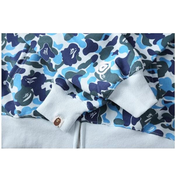 Påsketilbud! Høj KvalitetDen nya Bape hoodie Shark Mouth Ape Camo Print Bomuld Fuld Lynlås Jakke fo W zX blå blå blå XL