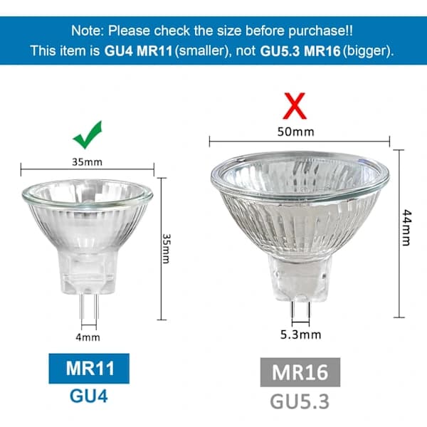 8 stk. MR11 GU4 Halogenspots 12V 20W Dæmpbar 2700K
