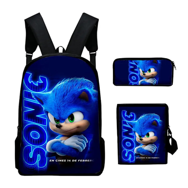 Højkvalitets ny stil 3 stk 3D Print Super SONIC Rygsæk Skuldertasker Etui#542 TC-01