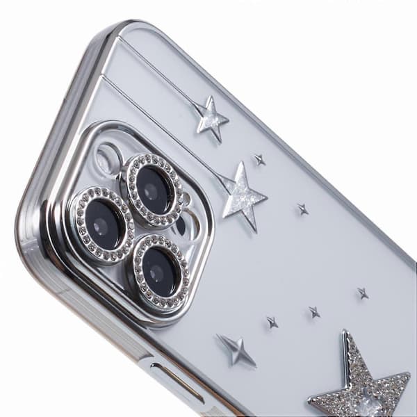 Compatible with iPhone 13 Pro Max Case 3D Bling Stars Electroplating TPU Transparent Mobile Phone Case Multicolor Multicolor Silver