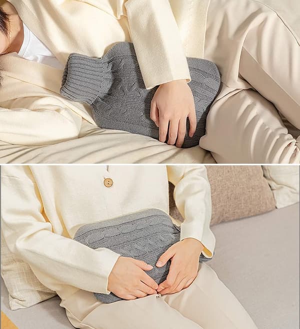 Stickad Varmvattenflaska, 2L Transparent Vattenflaska - Vit/Grå Knitted Gray