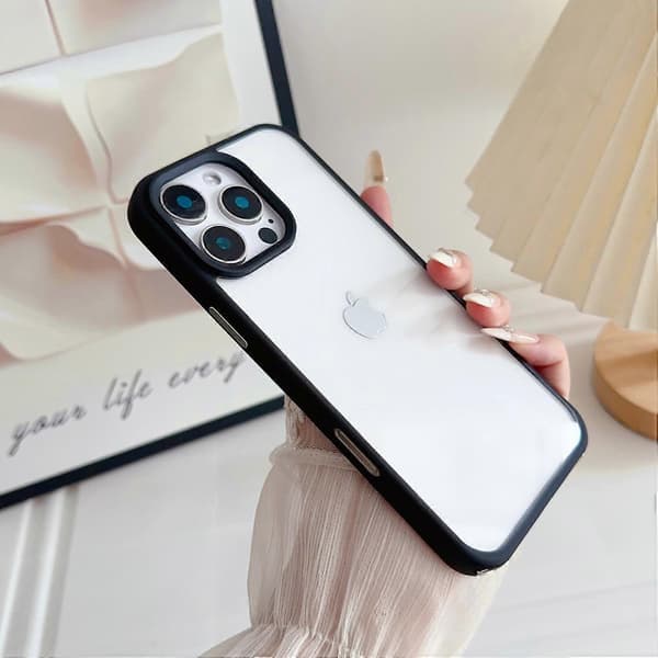 Compatible with iPhone 16 Pro Case TPU+PC Crystal Clear Back with Lanyard Hole - Grey Multicolor Multicolor Black