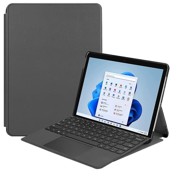 Solid Farge Tablet Lærveske Kompatibel med Microsoft Surface Pro 8 Grey