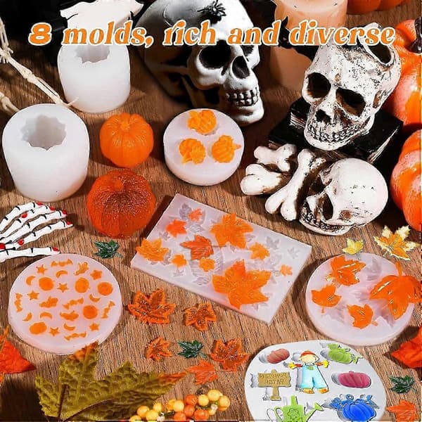 8 stk. silikoneforme til græskar, efterårslønnebladeforme, silikoneforme til harpiks, til efterår/Halloween/Thanksgiving/DIY håndværksdekorationer 2set