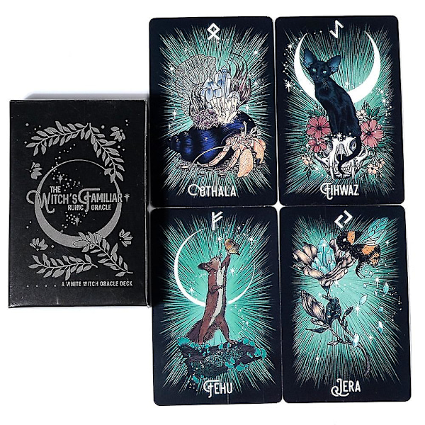 Laadukkaat uudet Noitien tuttavat, riimukirjaoraakkeli, 24 korttia, indie-tarot-kortit, riimut, riimukirjakortit, eläinoraakkeli, eläintarot-kortit, viikinkiriimut
