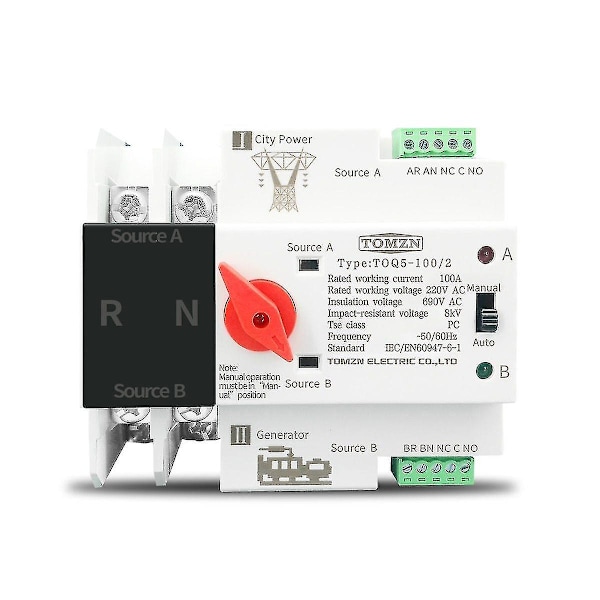 Din Rail 2p/4p Ats Dubbel Strömförsörjning Automatisk Transfer Switch, Elektrisk Väljare