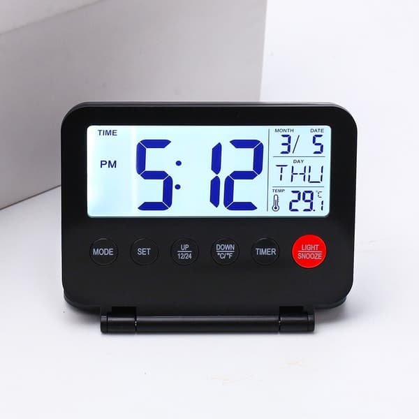 Digital Travel Alarm Clock with Date, Temperature, and Snooze Function, Powered by AAA Batteries, White (Batteries Not Included) Wit