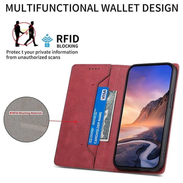 Compatible with iPhone 17 Wallet Case RFID Blocking PU Leather Phone Cover Red Red Red