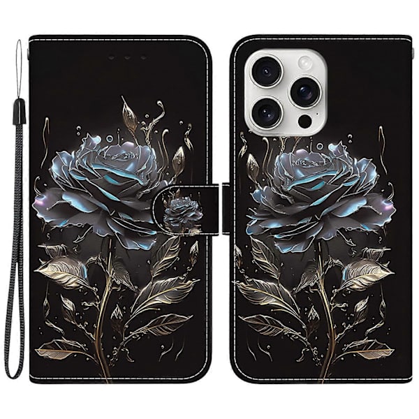 Compatible with iPhone 16 Pro Max Case Pattern Print Leather Phone Cover with Wallet Multicolor Multicolor Black Rose