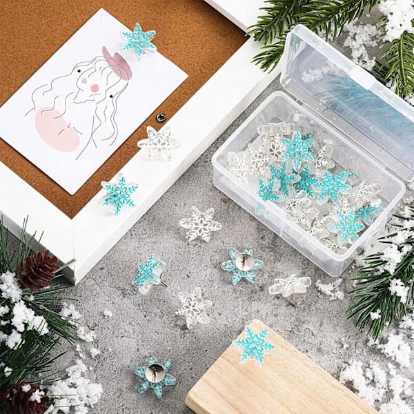 30 stycken Jul Snöflinga Push Pins, Korktavla Nålar, 1 tum och 0,7 tum Tumstift för Anslagstavla, Kontor Hem Vinter Jul