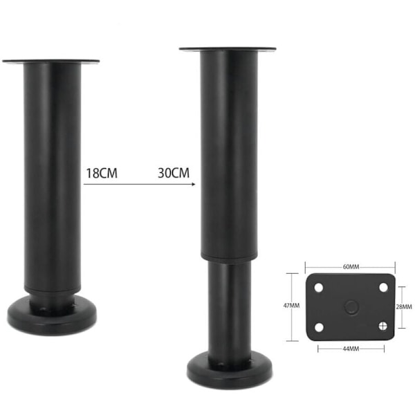 4 st Justerbara Möbelben 18cm Svart Runda Metallbordben för Soffa Skåp Säng med Skruvar