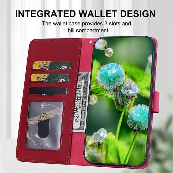 Compatible with iPhone 16 Case Cat Dandelion Print PU Leather Wallet Phone Case with Strap