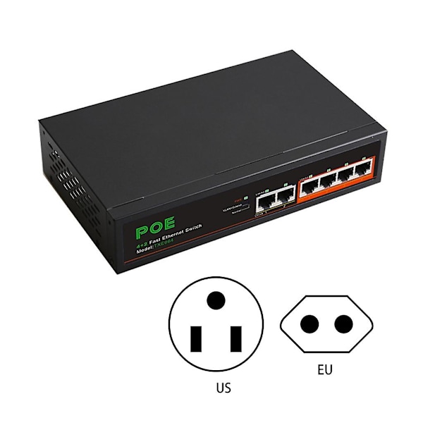 2+4fas Ethernet-switch Diewu 2 Uplink + 4 100m Port 100-240v 62w Strömförsörjning