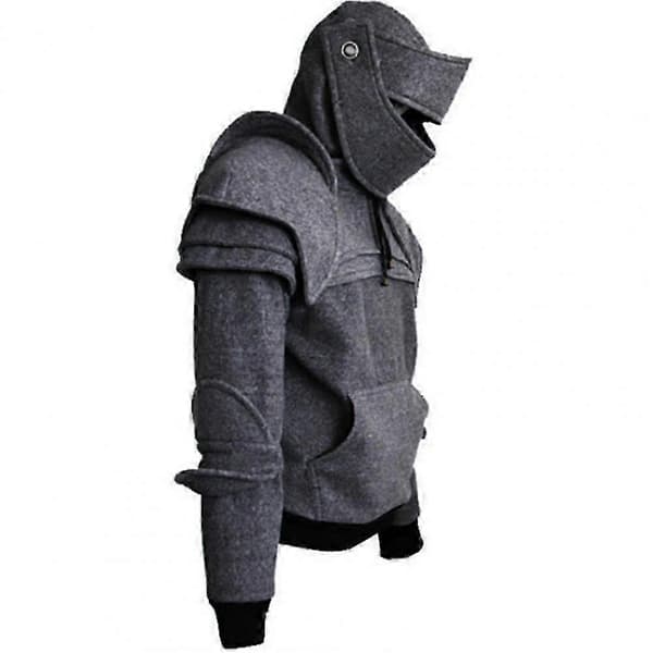 Herre Genser Ensfarget Frontlomme Pullover Hettegenser Medieval Stil Ansiktsdeksel Hette Knight Genser Halloween Klær-lingling} Black XL