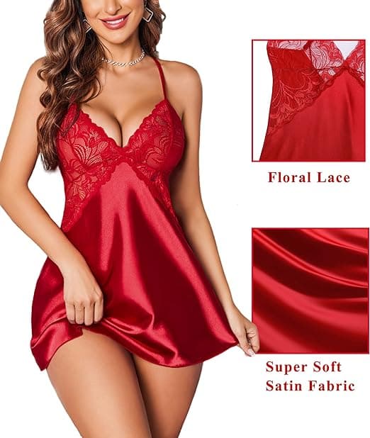V-hals blonde satengpyjamas for kvinner, rød Red 2XL