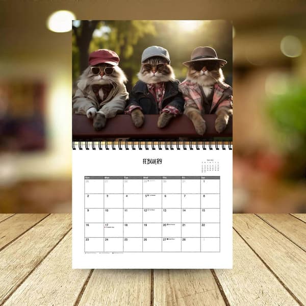 2026 Stilig Kattekalender, 12-månederskalender, Søt Kattekalender