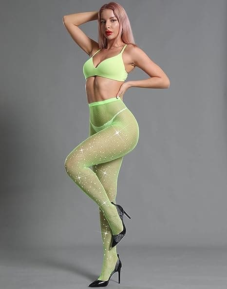 Damestrømper med glitrende strass Fluorescent green