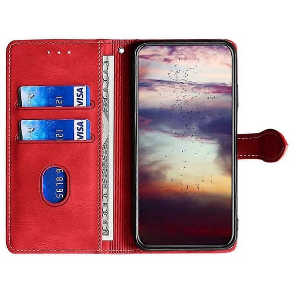 Compatible with iPhone 16e Case Leather Wallet Phone Case with Straw Hat Magnetic Closure - Black Multicolor Multicolor Red