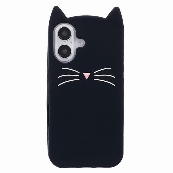 Kompatibelt med iPhone 16 Silikonfodral 3D Mustasch Katt Skyddande Telefonskal --lingling} Multicolor Black