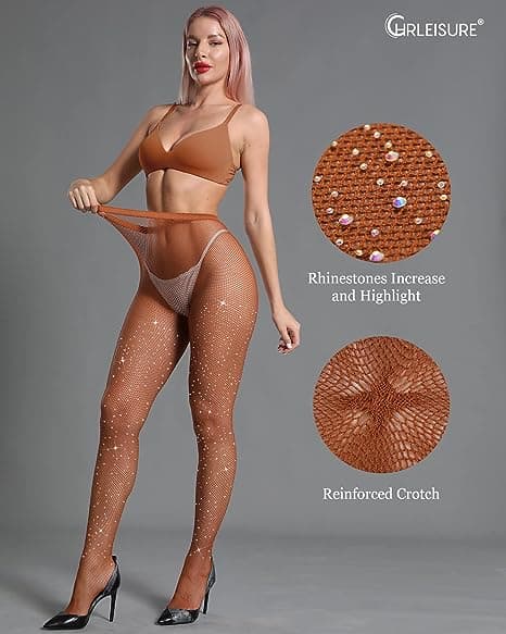 Damestrømper med glitrende strass Caramel
