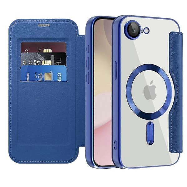 Kompatibel med iPhone 16e Skal Kompatibel med MagSafe RFID-blockerande Läder Telefonskal -lingling} Multicolor Sapphire